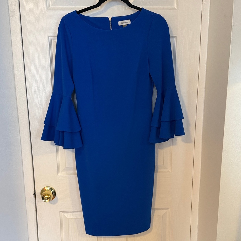 Calvin Klein Blue Ruffle Sleeve Dress